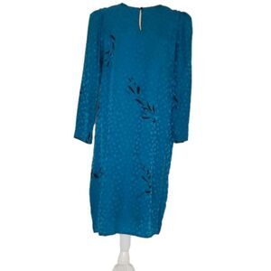 Epitome Dress Women's 8 royal‎ blue long sleeve Silk floral